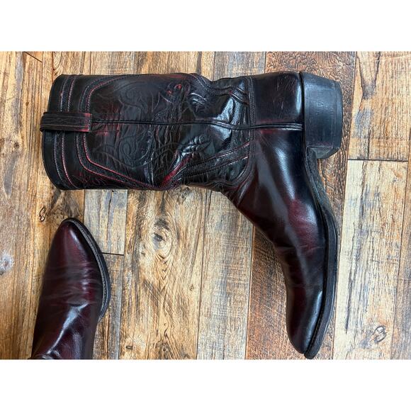 Lucchese Black Cherry Red Leather Cowboy Boots Men\'s 10.5C Western Country main image 11